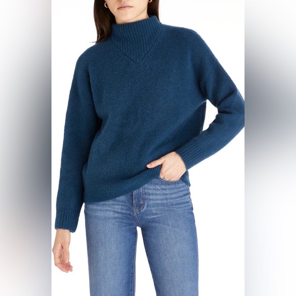 Madewell Dillon Mock Neck Pullover Sweater In Blue Hematite wool alpaca blend S